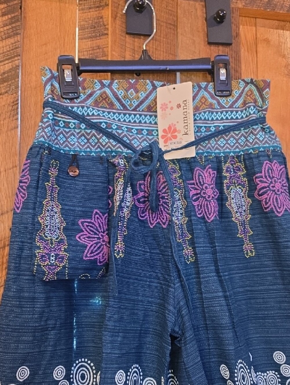 027p Boho Indigo Floral Print Harem Pants - Picture 2 of 9